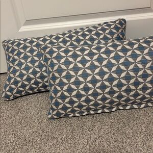 Sunbrella Pair of Geometric Blue and Gray Accent Pillows, Performance Fabric